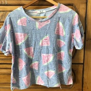 Distressed crop top watermelon design